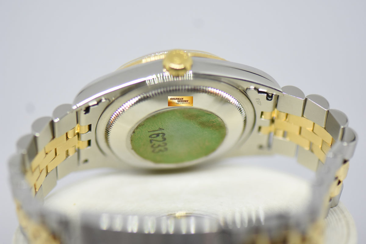 [SOLD] ROLEX OYSTER PERPETUAL DATEJUST 36mm WHITE ROMAN DIAL HALF GOLD IN JUBILEE BRACELET 16233 (MINT)