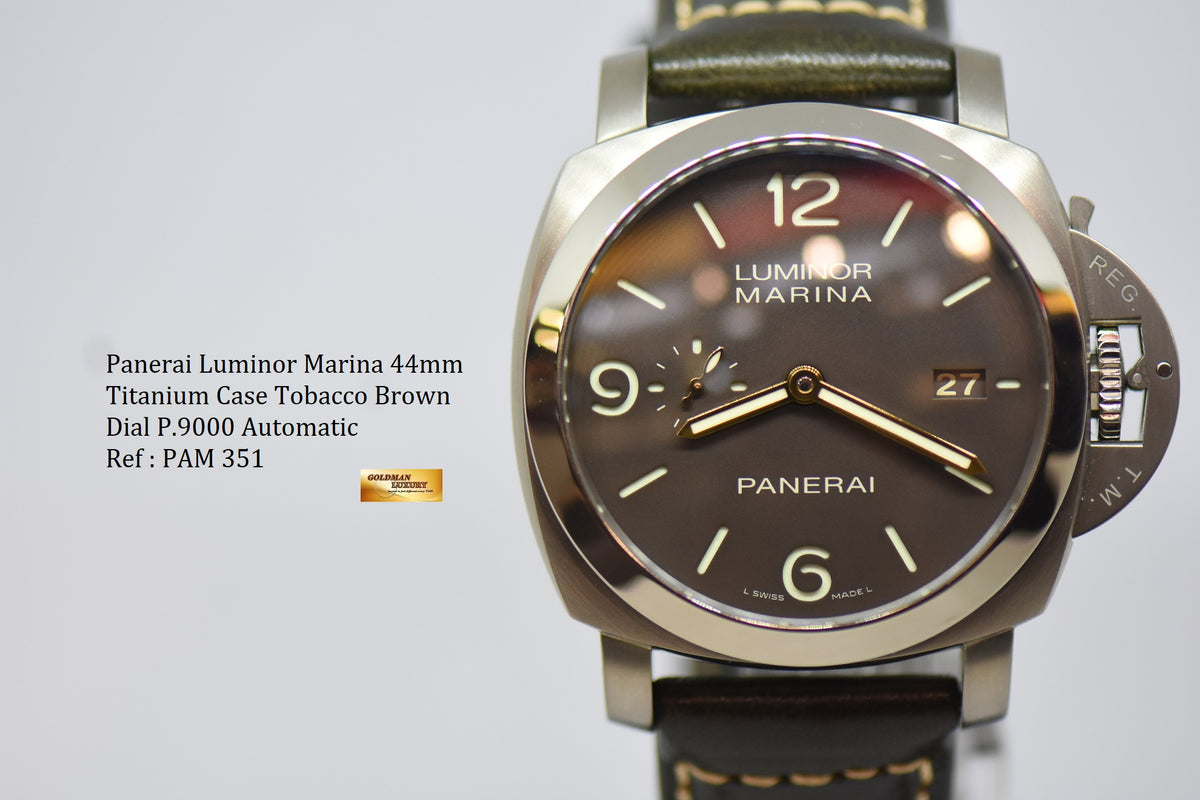 [SOLD] PANERAI LUMINOR MARINA 1950 TITANIUM CASE  44mm TOBACCO BROWN DIAL P.9000 AUTOMATIC PAM 351 (MINT)