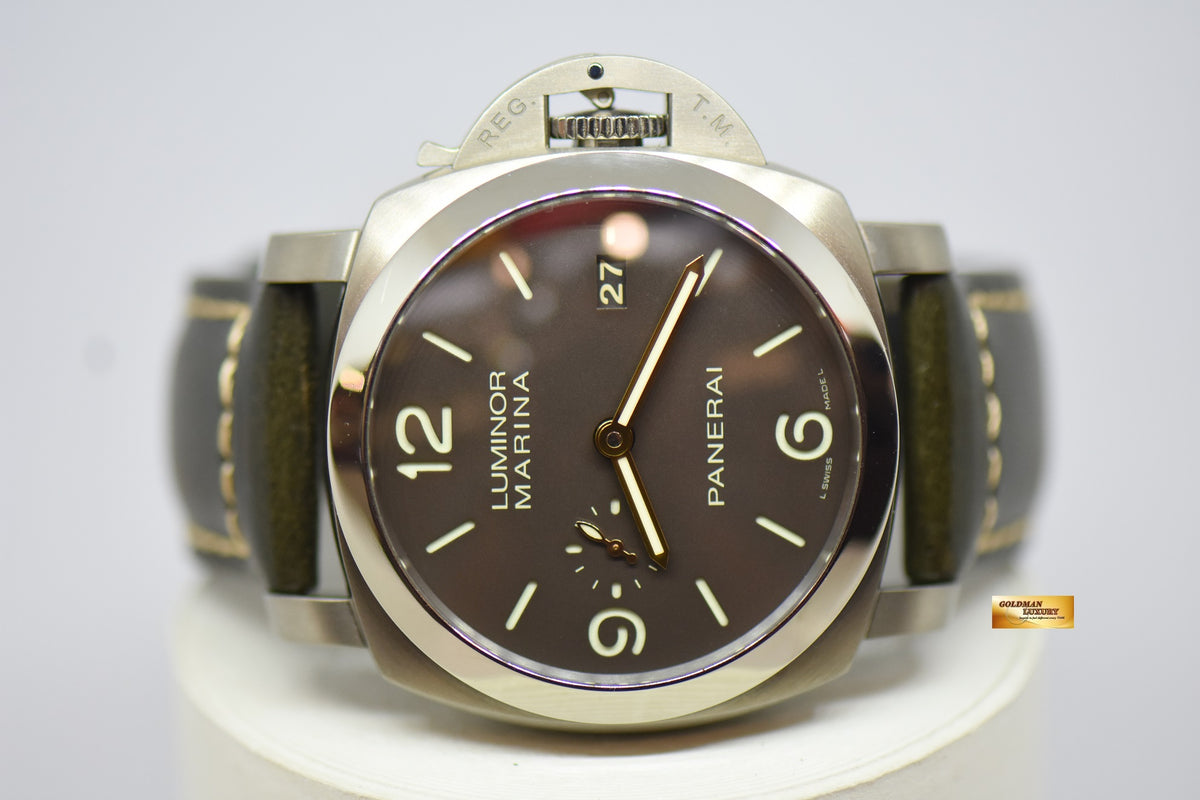 [SOLD] PANERAI LUMINOR MARINA 1950 TITANIUM CASE  44mm TOBACCO BROWN DIAL P.9000 AUTOMATIC PAM 351 (MINT)