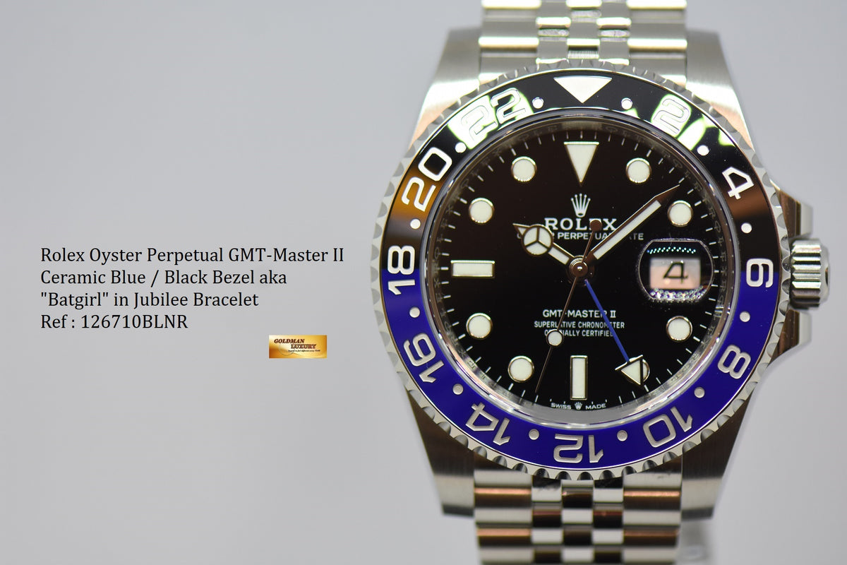 [SOLD] ROLEX OYSTER PERPETUAL GMT-MASTER II “BATGIRL” CERAMIC BLUE / BLACK BEZEL JUBILEE STEEL BRACELET 126710BLNR (NEW-UNWORN)