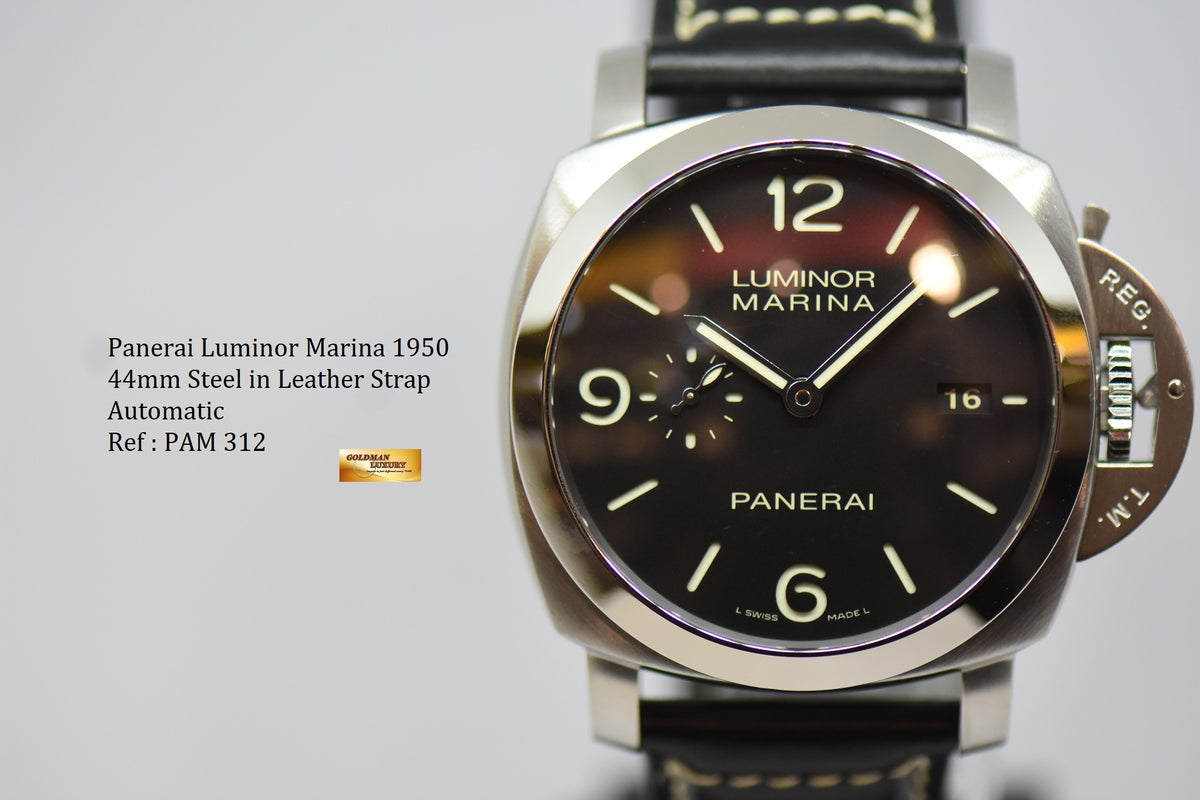 [SOLD] PANERAI LUMINOR MARINA 1950 CASE 44mm STEEL IN LEATHER P.9000 AUTOMATIC PAM 312 (MINT)