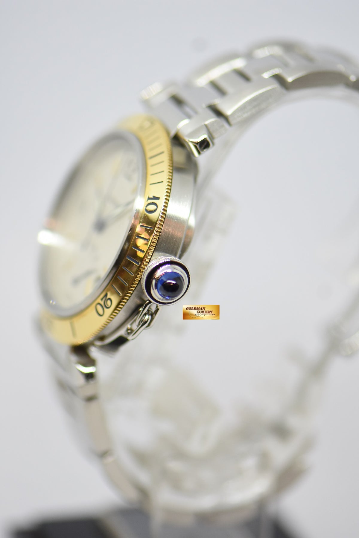 [SOLD] CARTIER PASHA POWER RESERVE 38mm STEEL IN BRACELET GOLD BEZEL AUTOMATIC 1033 (MINT)