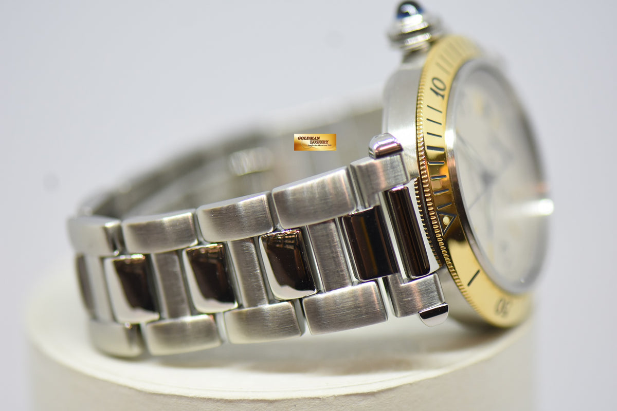 [SOLD] CARTIER PASHA POWER RESERVE 38mm STEEL IN BRACELET GOLD BEZEL AUTOMATIC 1033 (MINT)