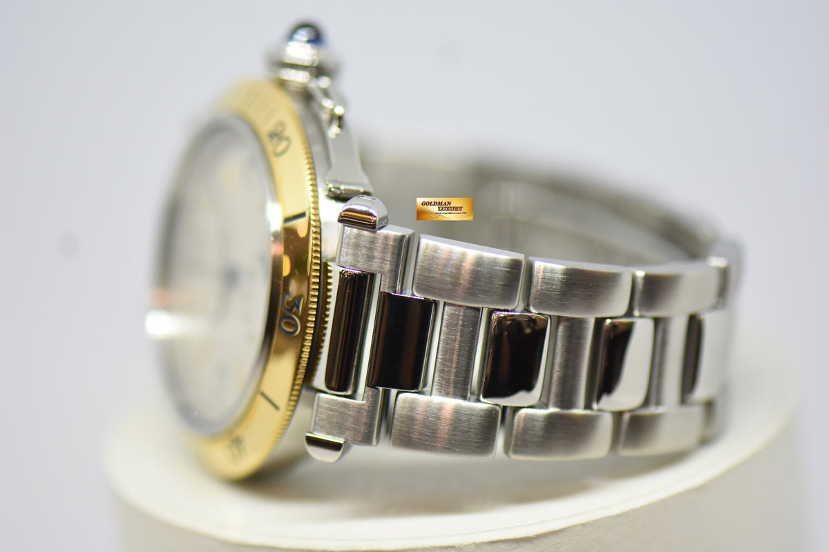 [SOLD] CARTIER PASHA POWER RESERVE 38mm STEEL IN BRACELET GOLD BEZEL AUTOMATIC 1033 (MINT)