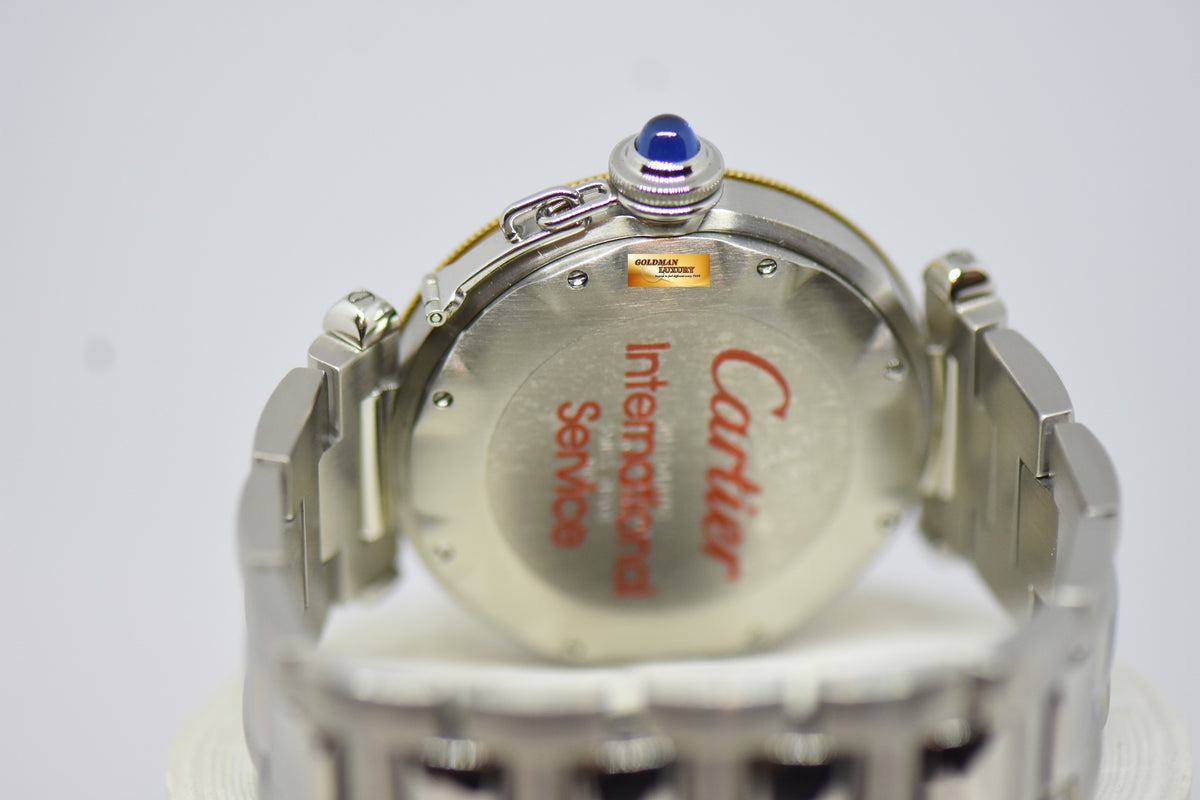 [SOLD] CARTIER PASHA POWER RESERVE 38mm STEEL IN BRACELET GOLD BEZEL AUTOMATIC 1033 (MINT)