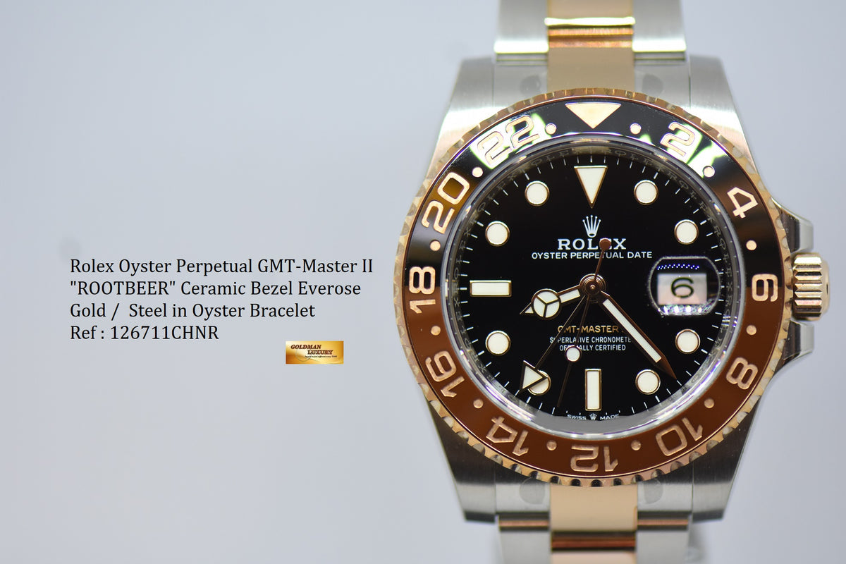 [SOLD] ROLEX OYSTER PERPETUAL GMT-MASTER II “ROOT-BEER” CERAMIC BROWN BEZEL EVEROSE GOLD / STEEL BRACELET 126711CHNR (NEW-UNWORN)