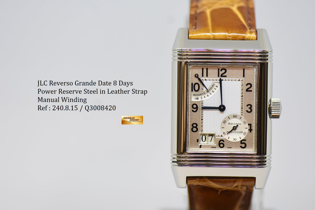[SOLD] JLC REVERSO GRANDE DATE 8 DAYS POWER RESERVE STAINLESS STEEL MANUAL WINDING 240.8.15 (MINT)
