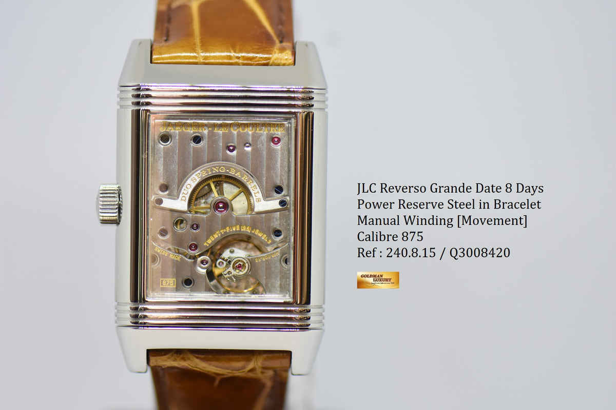 [SOLD] JLC REVERSO GRANDE DATE 8 DAYS POWER RESERVE STAINLESS STEEL MANUAL WINDING 240.8.15 (MINT)