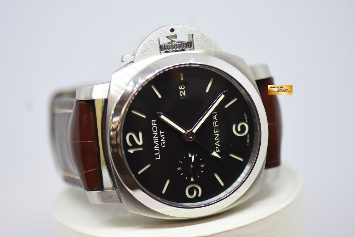 [SOLD] PANERAI LUMINOR MARINA GMT 1950 CASE 44mm STEEL IN LEATHER P.9001 AUTOMATIC PAM 320 (NEAR MINT)