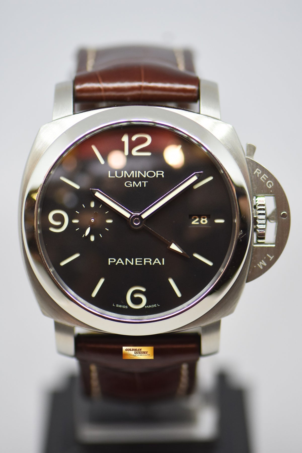 [SOLD] PANERAI LUMINOR MARINA GMT 1950 CASE 44mm STEEL IN LEATHER P.9001 AUTOMATIC PAM 320 (NEAR MINT)