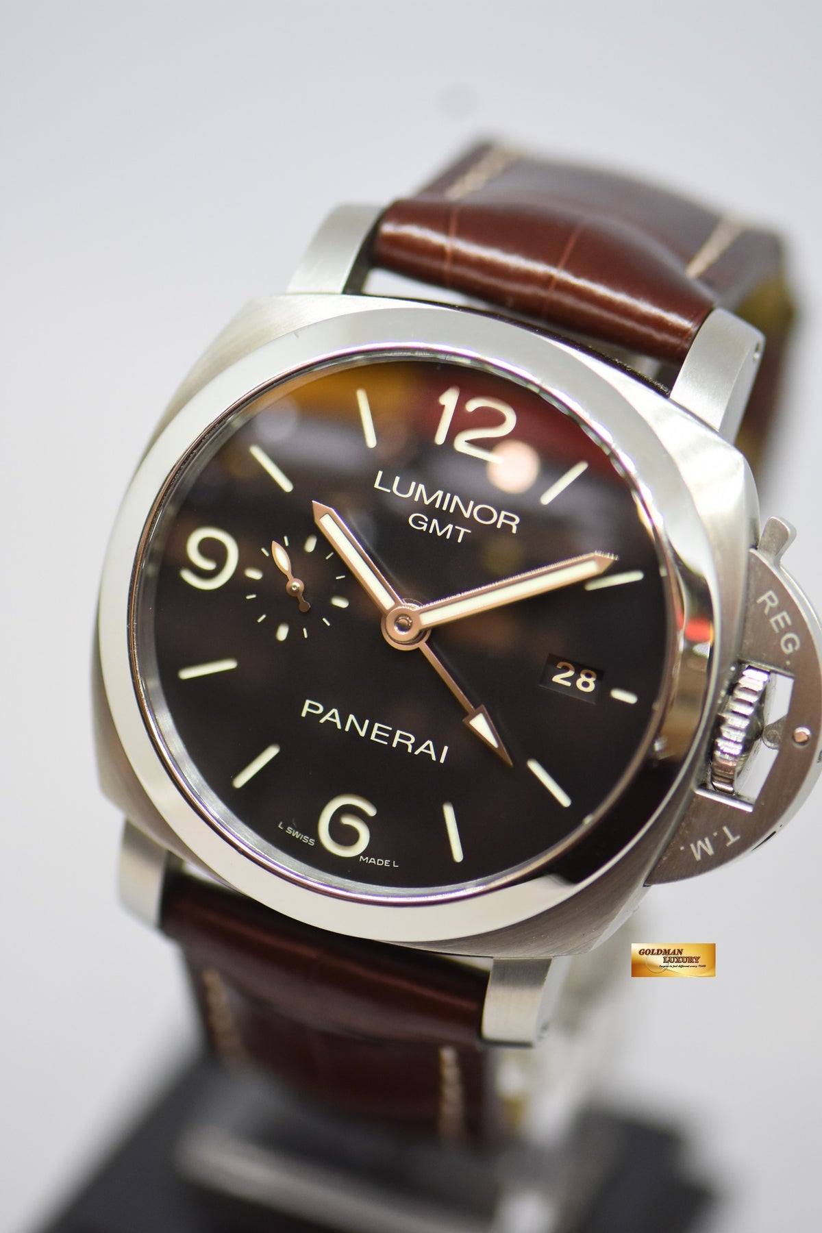 [SOLD] PANERAI LUMINOR MARINA GMT 1950 CASE 44mm STEEL IN LEATHER P.9001 AUTOMATIC PAM 320 (NEAR MINT)