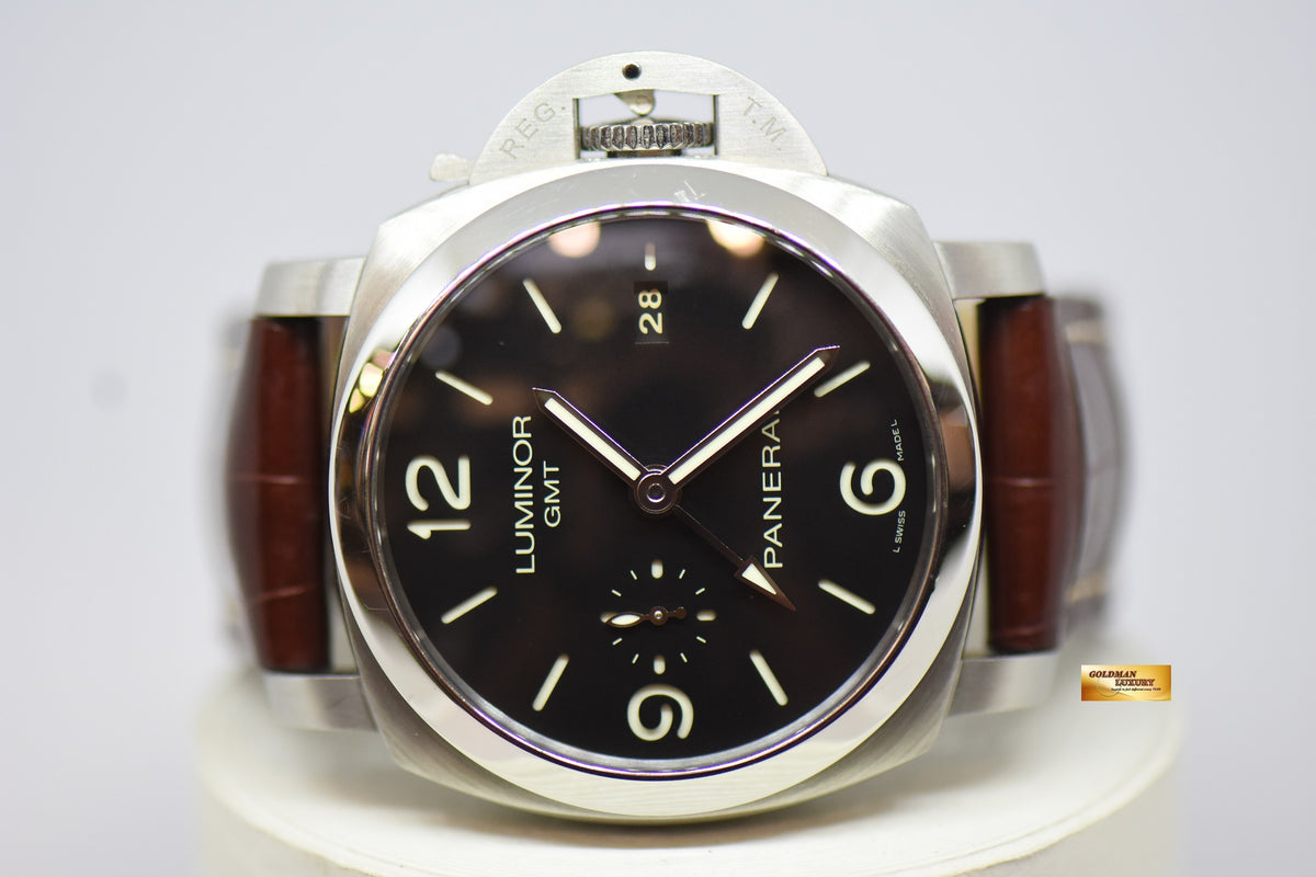 [SOLD] PANERAI LUMINOR MARINA GMT 1950 CASE 44mm STEEL IN LEATHER P.9001 AUTOMATIC PAM 320 (NEAR MINT)