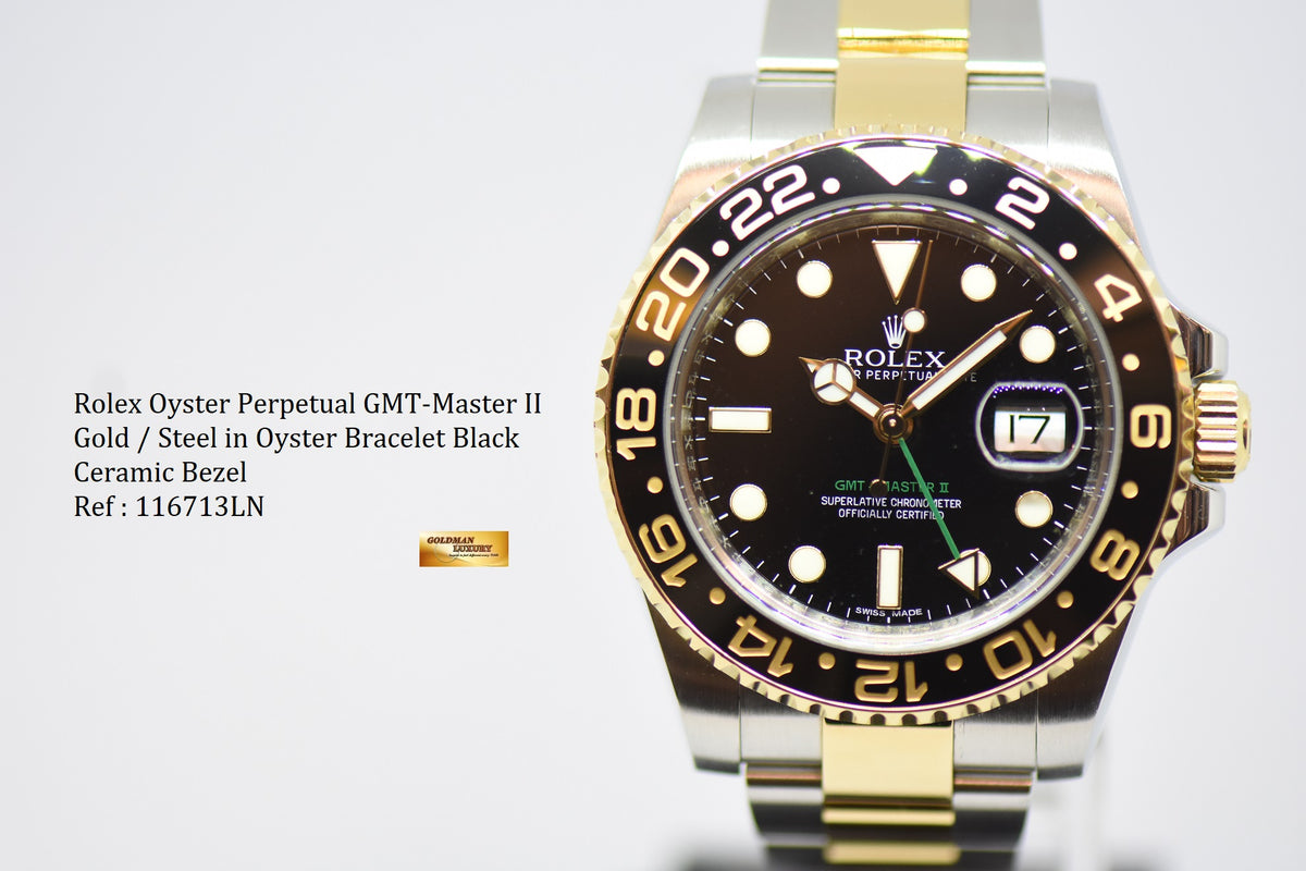 [SOLD] ROLEX OYSTER PERPETUAL GMT-MASTER II HALF-GOLD CERAMIC BLACK AUTOMATIC 116713LN (MINT)