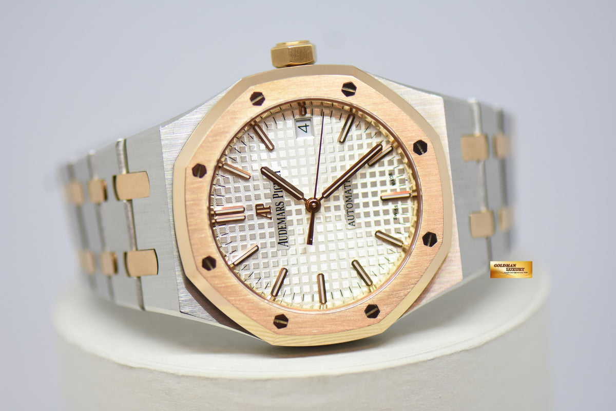 [SOLD] AUDEMARS PIGUET ROYAL OAK 37mm ROSE GOLD / STEEL IN BRACELET WHITE AUTOMATIC 15450SR (LNIB)