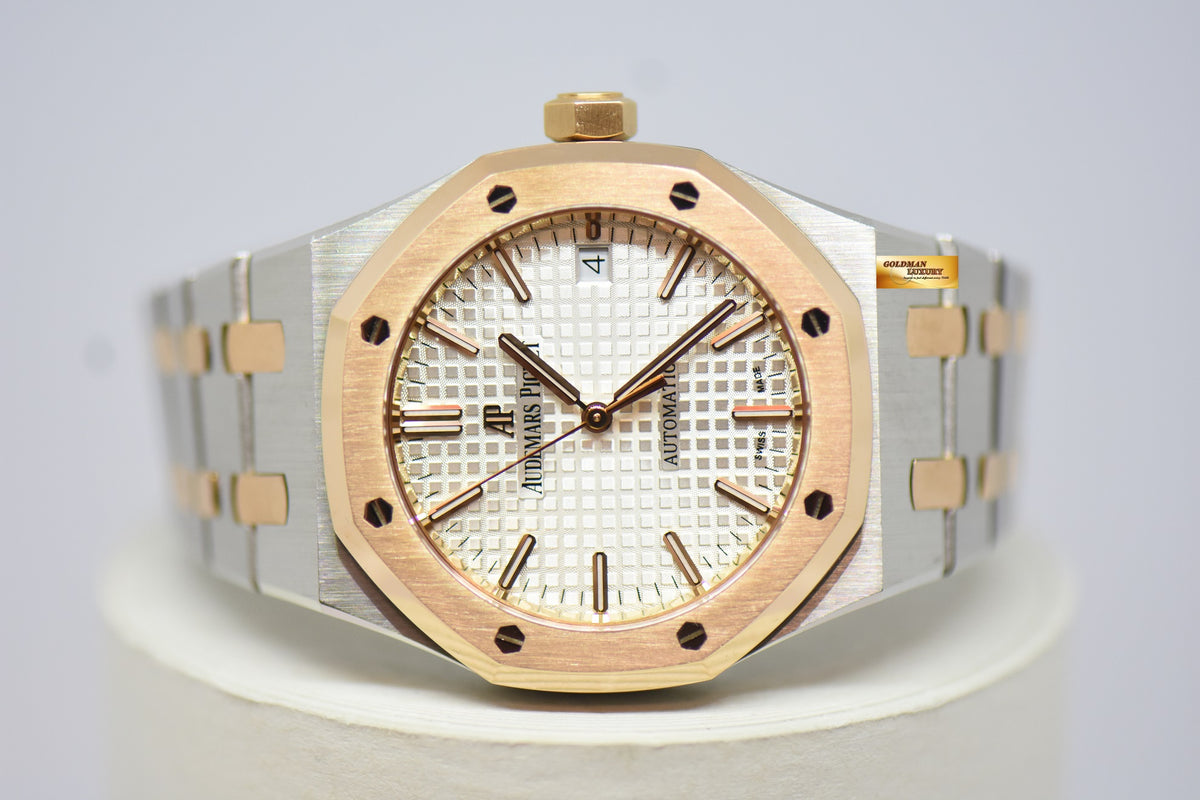 [SOLD] AUDEMARS PIGUET ROYAL OAK 37mm ROSE GOLD / STEEL IN BRACELET WHITE AUTOMATIC 15450SR (LNIB)