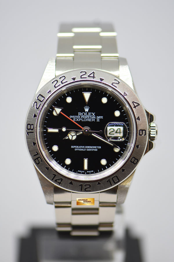 [SOLD] ROLEX OYSTER PERPETUAL EXPLORER II 40mm STEEL IN BRACELET BLACK 16570 (PINHOLE-NON-SOLID END LINKS) (NEAR MINT)
