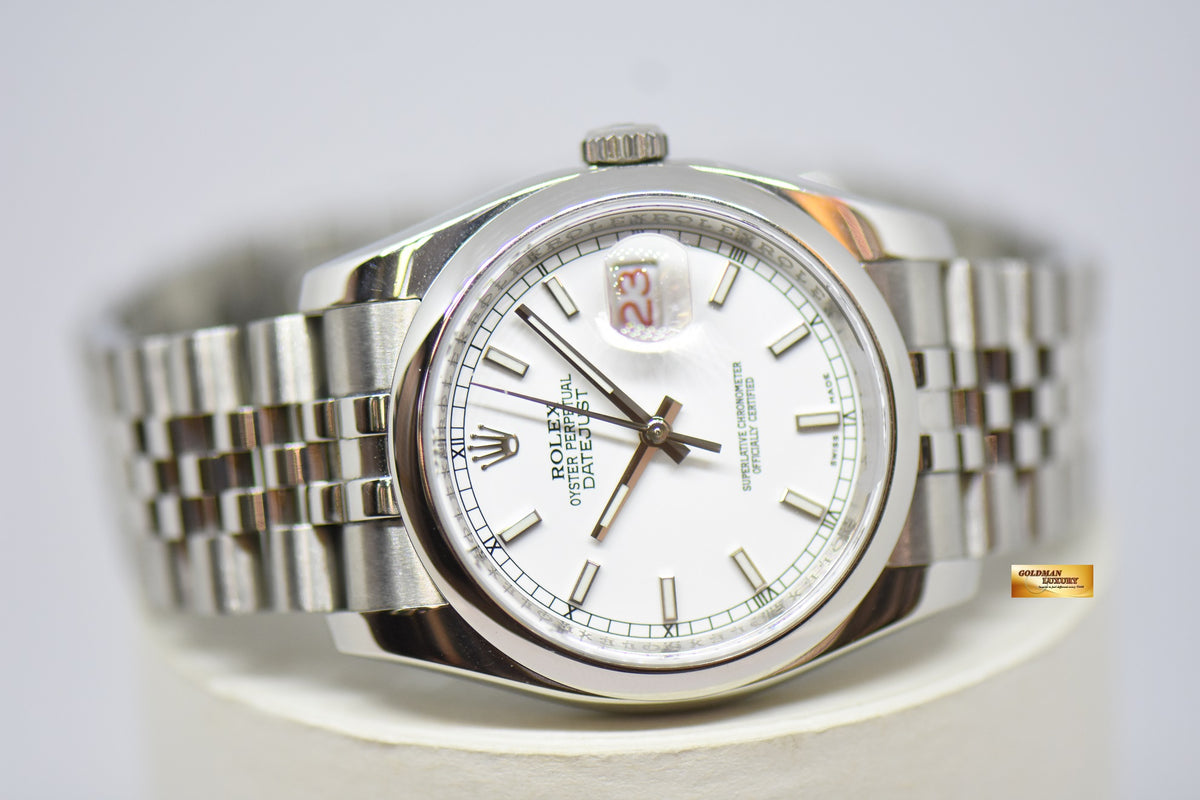 [SOLD] ROLEX OYSTER DATEJUST 36mm STEEL IN JUBILEE BRACELET WHITE DIAL (BLACK / RED ALT DATE WHEEL) AUTOMATIC 116200 (NEAR MINT)