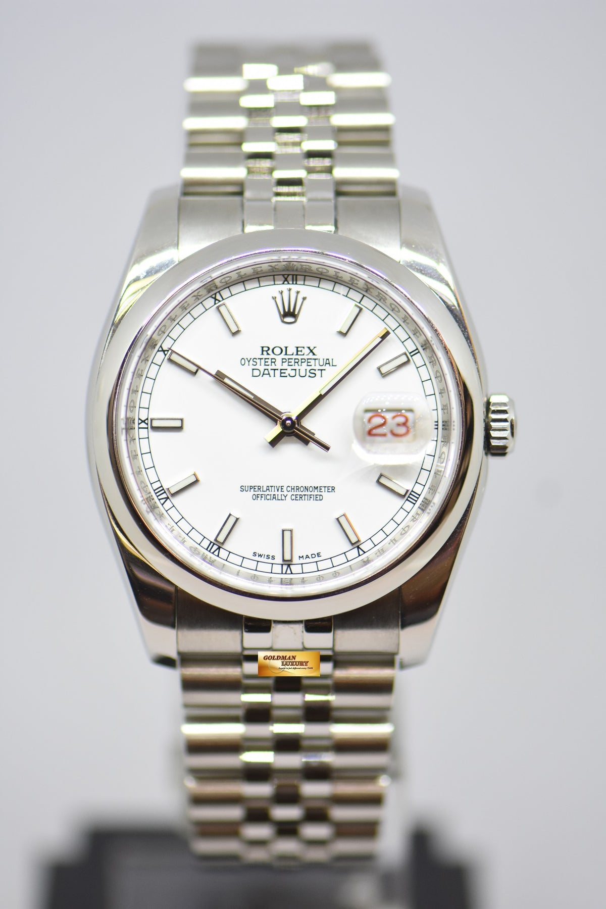 [SOLD] ROLEX OYSTER DATEJUST 36mm STEEL IN JUBILEE BRACELET WHITE DIAL (BLACK / RED ALT DATE WHEEL) AUTOMATIC 116200 (NEAR MINT)