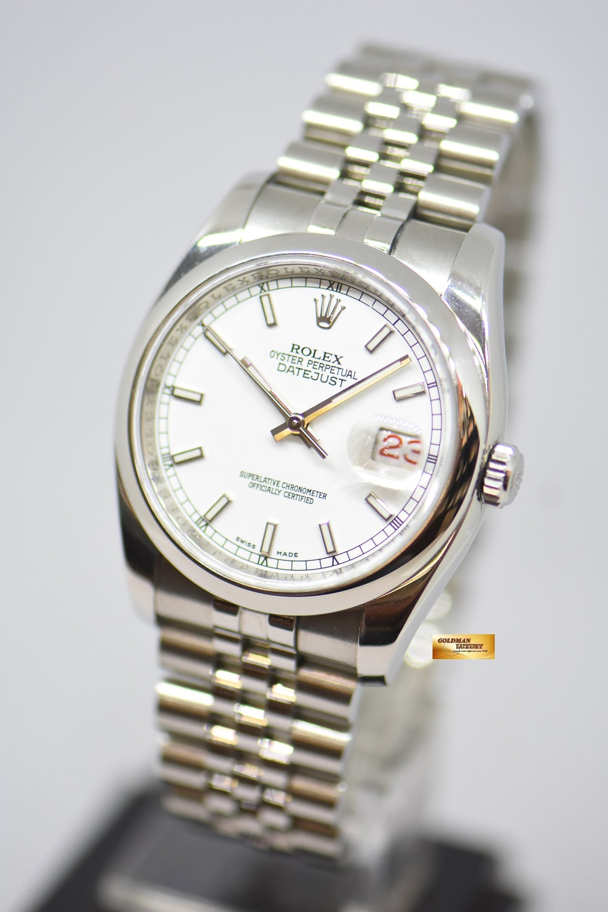 [SOLD] ROLEX OYSTER DATEJUST 36mm STEEL IN JUBILEE BRACELET WHITE DIAL (BLACK / RED ALT DATE WHEEL) AUTOMATIC 116200 (NEAR MINT)