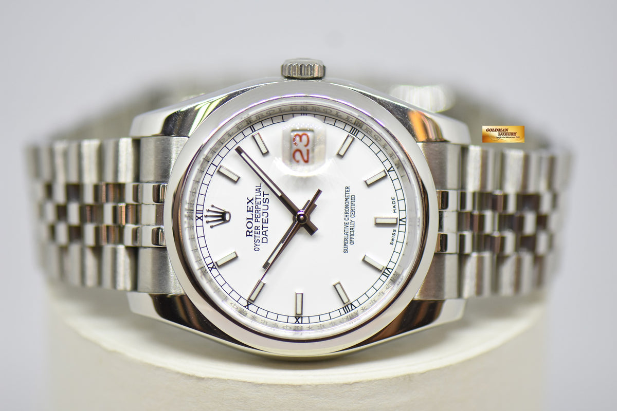 [SOLD] ROLEX OYSTER DATEJUST 36mm STEEL IN JUBILEE BRACELET WHITE DIAL (BLACK / RED ALT DATE WHEEL) AUTOMATIC 116200 (NEAR MINT)
