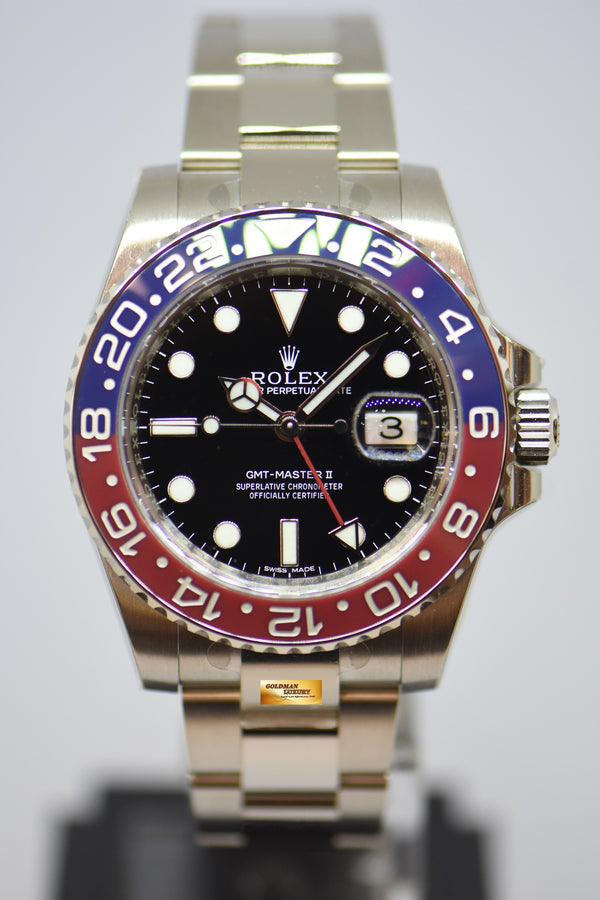 [SOLD] ROLEX OYSTER PERPETUAL GMT-MASTER II “PEPSI” CERAMIC RED / BLUE BEZEL WHITE GOLD IN OYSTER BRACELET 116719BLRO (NEW-UNWORN)