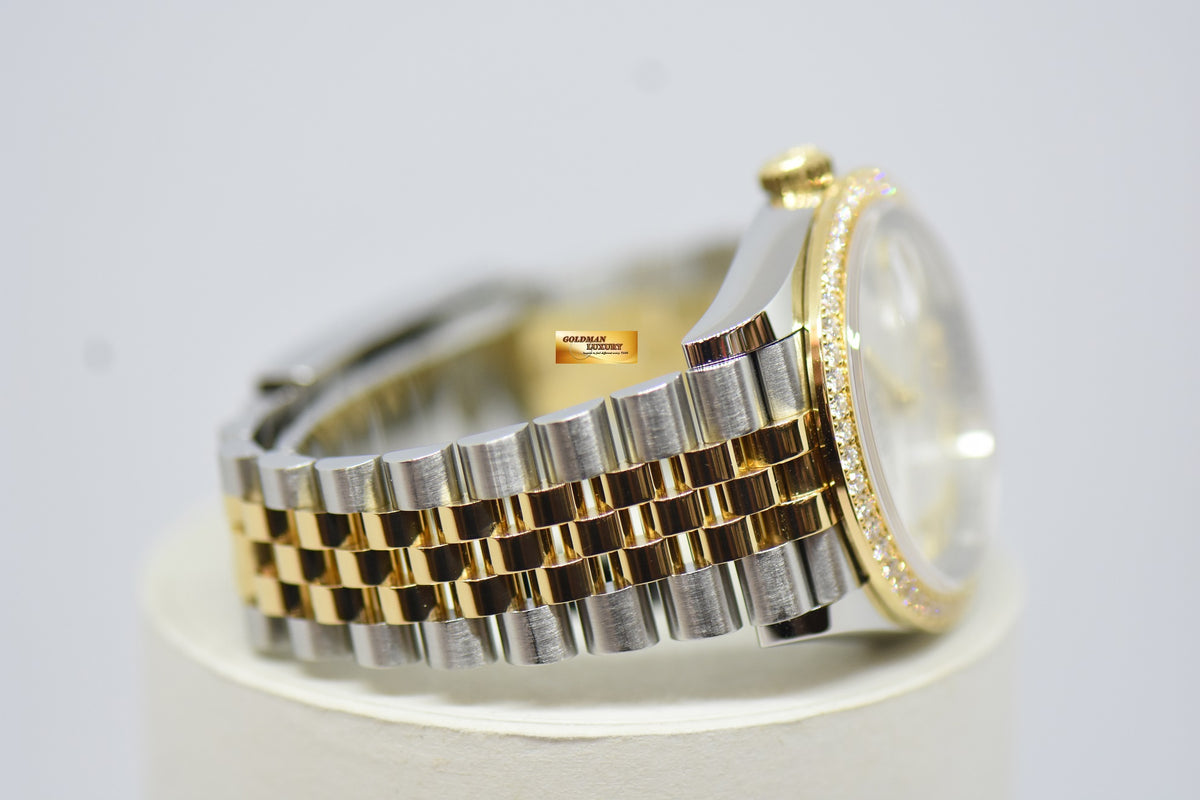 [SOLD] ROLEX OYSTER DATEJUST 36mm GOLD / STEEL IN JUBILEE BRACELET SILVERED DIAL ROMAN NUMERALS ORIGINAL FACTORY DIAMOND BEZEL 126283RBR (MINT)