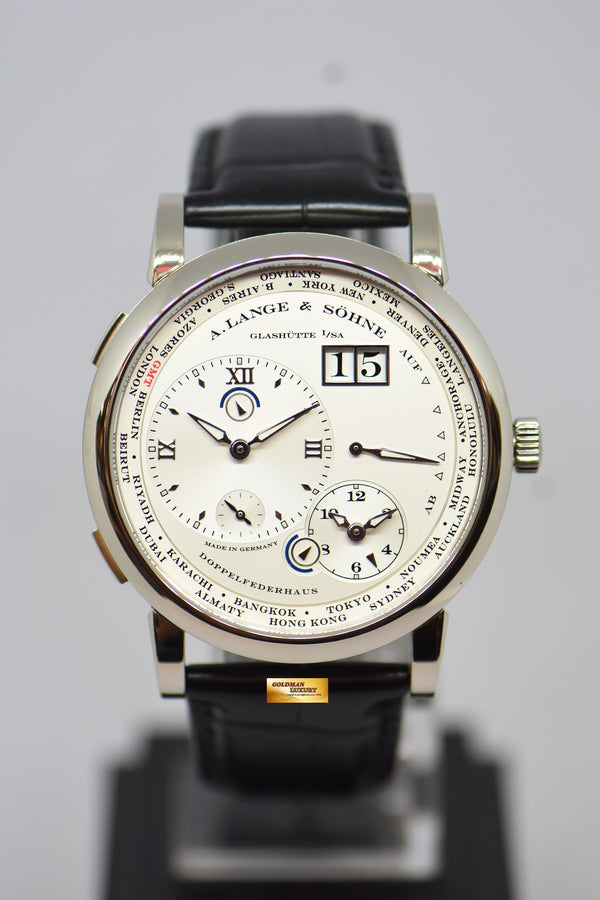 [SOLD] A.LANGE & SOHNE LANGE 1 TIME ZONE 41.9mm SILVERED DIAL BIG DATE GMT WHITE GOLD IN LEATHER STRAP MANUAL WINDING 116.039 (MINT)
