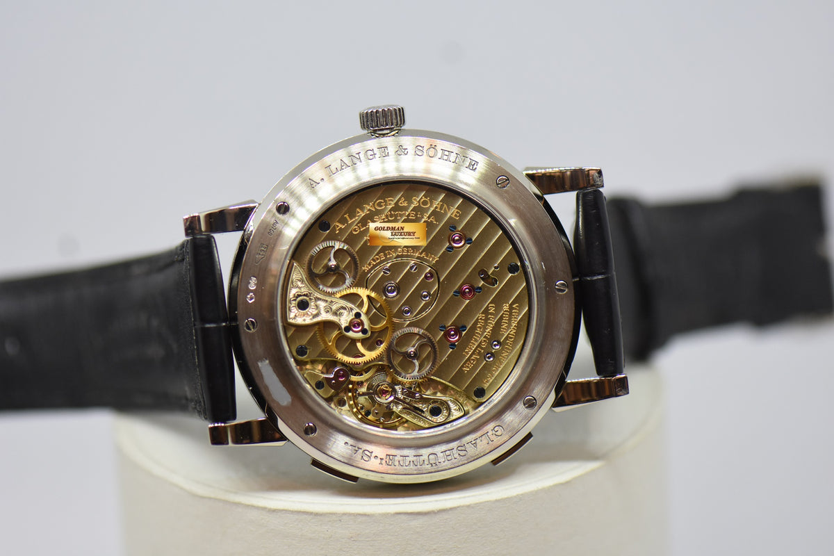 [SOLD] A.LANGE & SOHNE LANGE 1 TIME ZONE 41.9mm SILVERED DIAL BIG DATE GMT WHITE GOLD IN LEATHER STRAP MANUAL WINDING 116.039 (MINT)