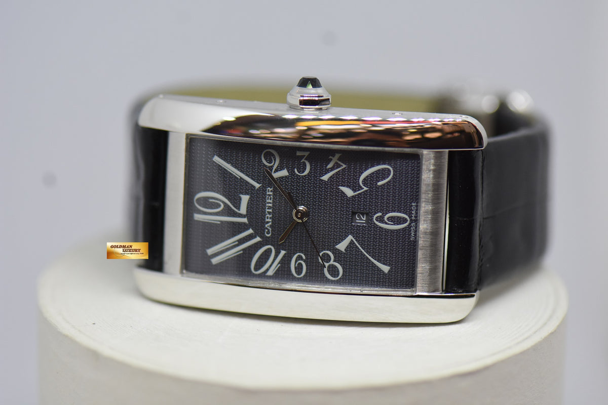 [SOLD] CARTIER TANK AMERICAINE XL DARK GREY GUILLOCHE WHITE GOLD IN LEATHER STRAP AUTOMATIC 1741 (MINT)
