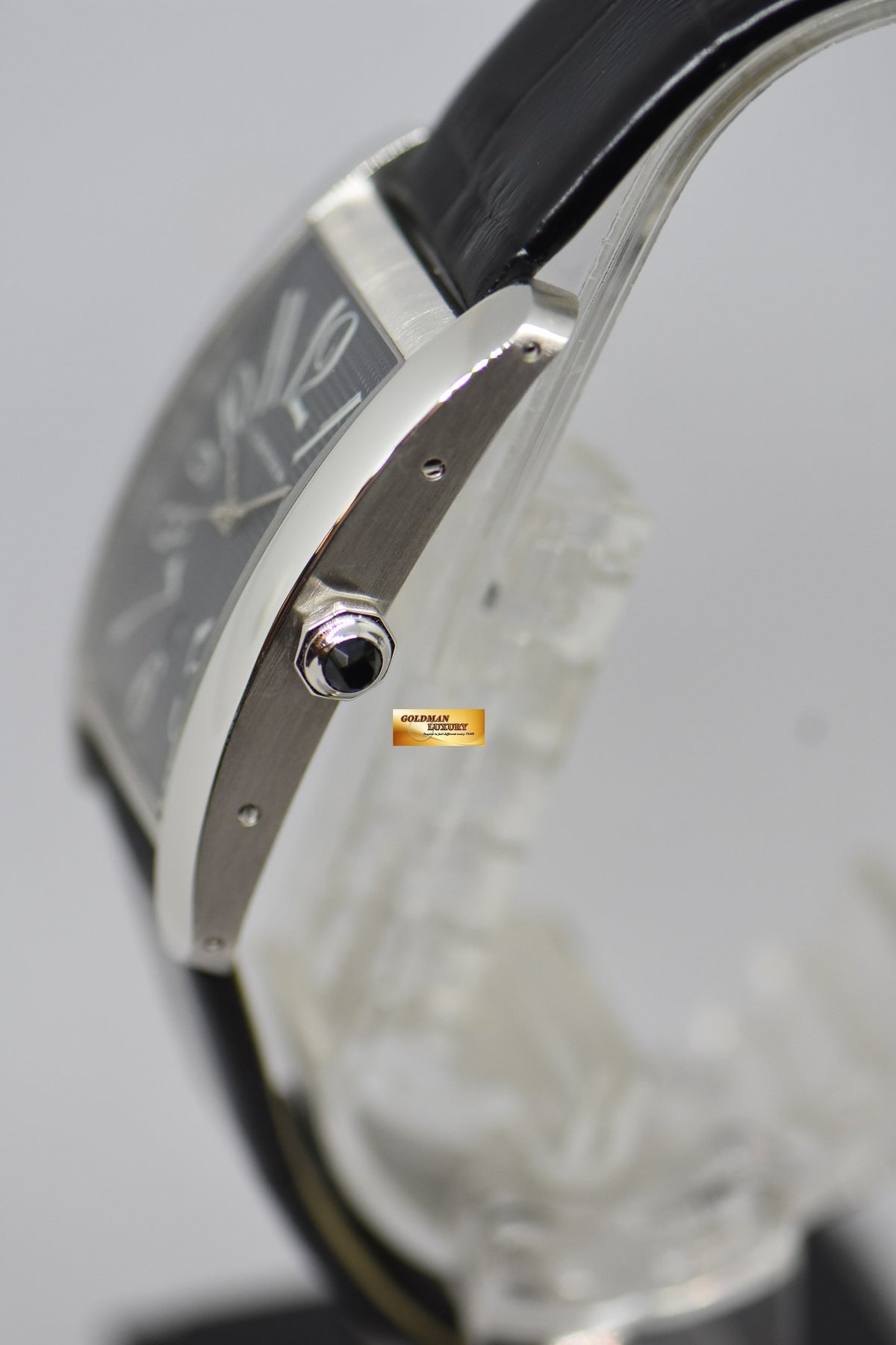 [SOLD] CARTIER TANK AMERICAINE XL DARK GREY GUILLOCHE WHITE GOLD IN LEATHER STRAP AUTOMATIC 1741 (MINT)