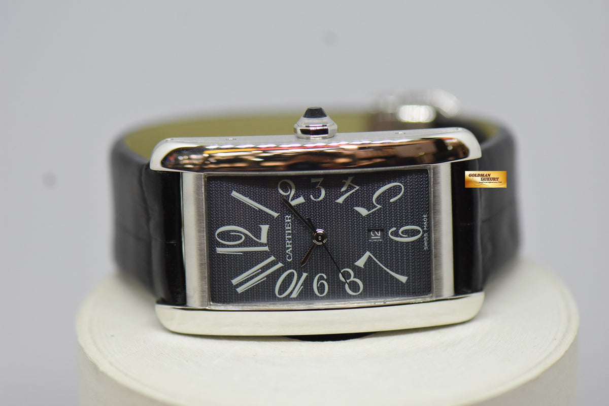 [SOLD] CARTIER TANK AMERICAINE XL DARK GREY GUILLOCHE WHITE GOLD IN LEATHER STRAP AUTOMATIC 1741 (MINT)