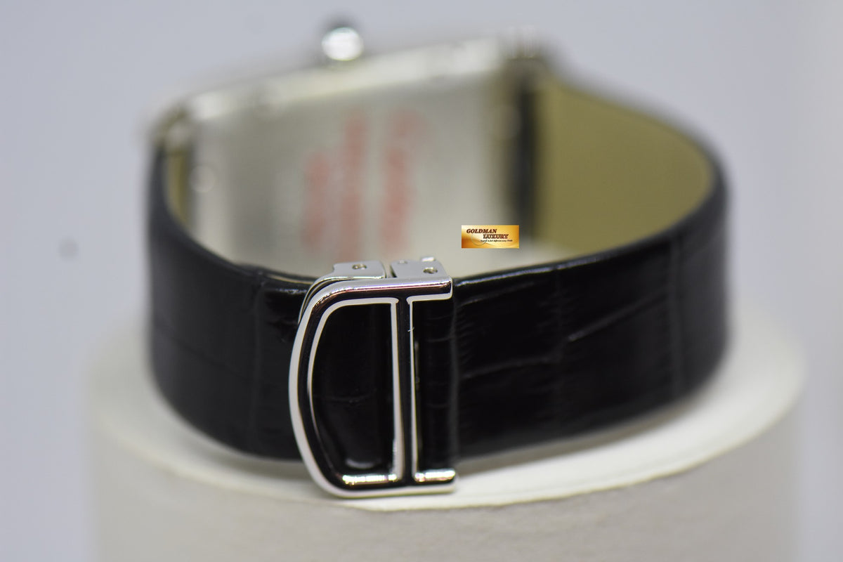 [SOLD] CARTIER TANK AMERICAINE XL DARK GREY GUILLOCHE WHITE GOLD IN LEATHER STRAP AUTOMATIC 1741 (MINT)