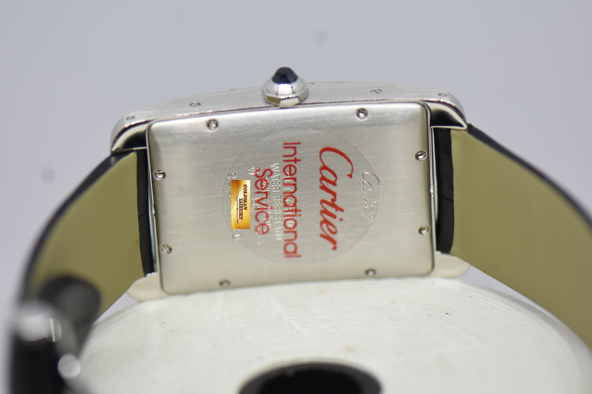 [SOLD] CARTIER TANK AMERICAINE XL DARK GREY GUILLOCHE WHITE GOLD IN LEATHER STRAP AUTOMATIC 1741 (MINT)