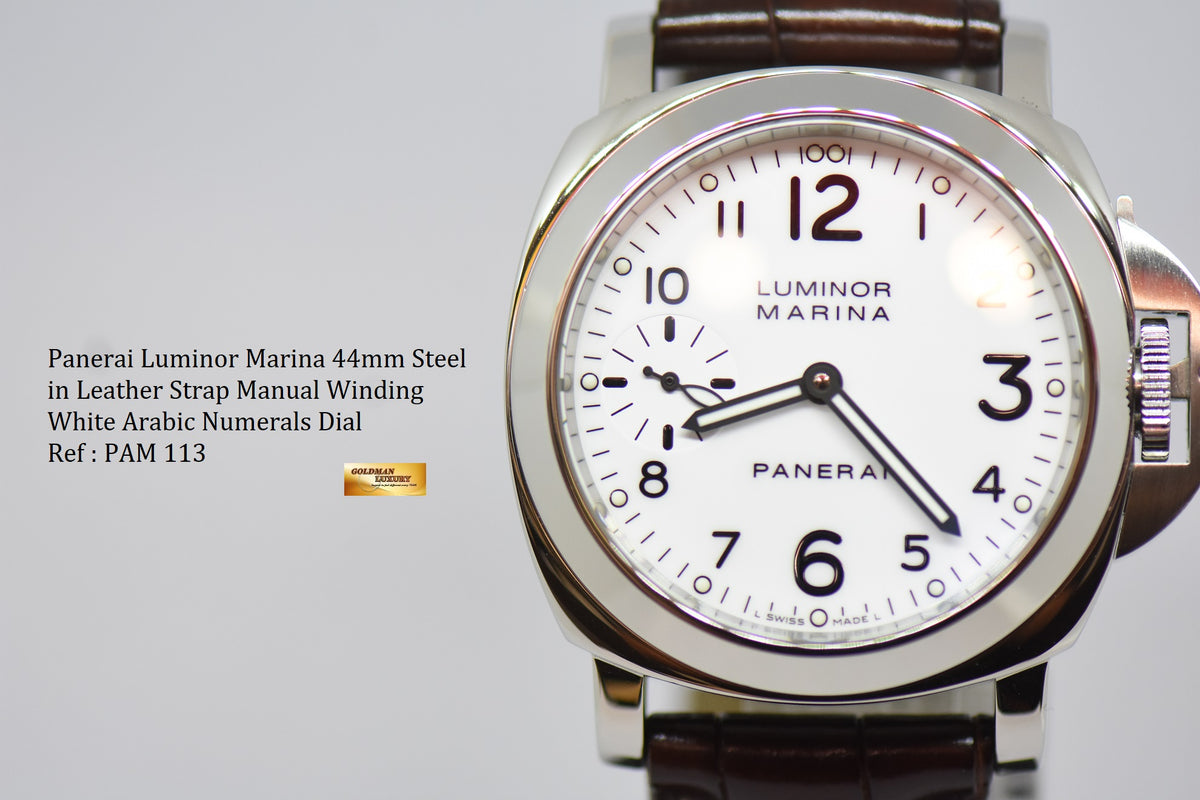 [SOLD] PANERAI LUMINOR MARINA 44mm STEEL IN LEATHER STRAP WHITE DIAL MANUAL WINDING PAM 113 (NEAR MINT)