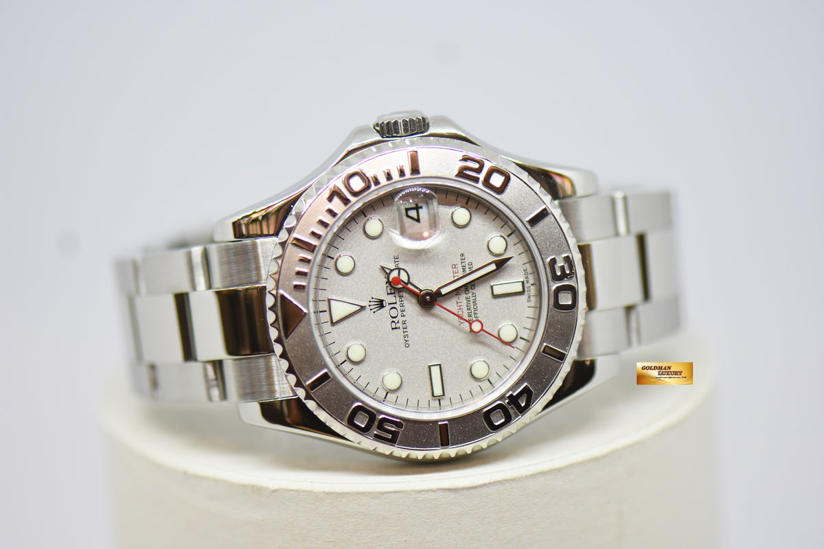 [SOLD] ROLEX OYSTER PERPETUAL YACHT-MASTER 35mm LADIES MIDSIZE STEEL IN BRACELET PLATINUM DIAL / BEZEL 168622 (MINT)