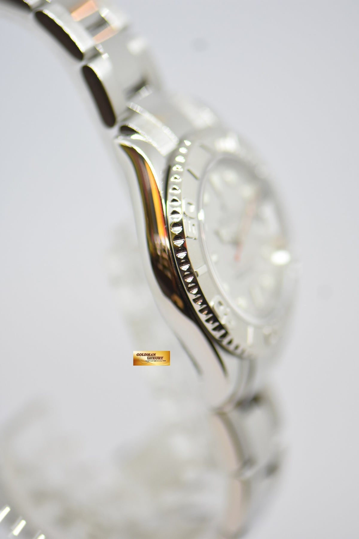 [SOLD] ROLEX OYSTER PERPETUAL YACHT-MASTER 35mm LADIES MIDSIZE STEEL IN BRACELET PLATINUM DIAL / BEZEL 168622 (MINT)