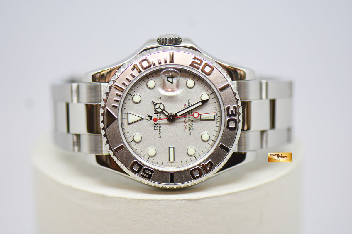[SOLD] ROLEX OYSTER PERPETUAL YACHT-MASTER 35mm LADIES MIDSIZE STEEL IN BRACELET PLATINUM DIAL / BEZEL 168622 (MINT)