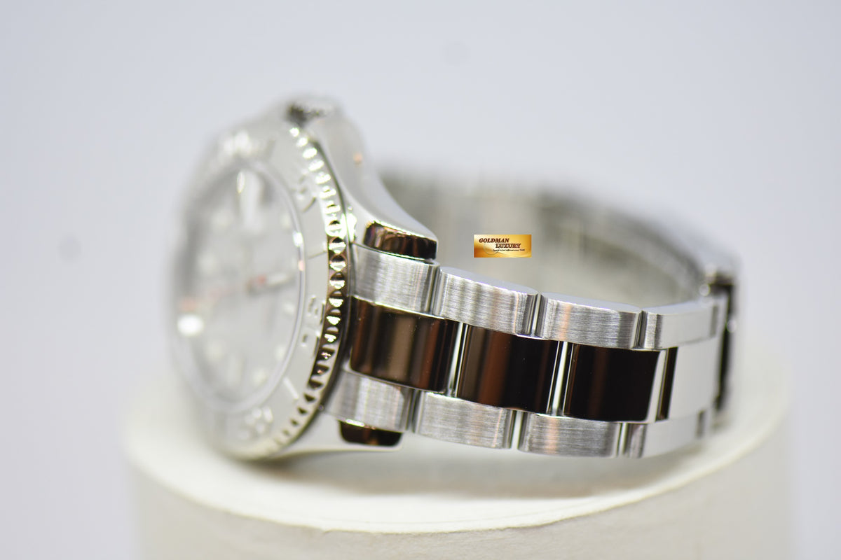 [SOLD] ROLEX OYSTER PERPETUAL YACHT-MASTER 35mm LADIES MIDSIZE STEEL IN BRACELET PLATINUM DIAL / BEZEL 168622 (MINT)