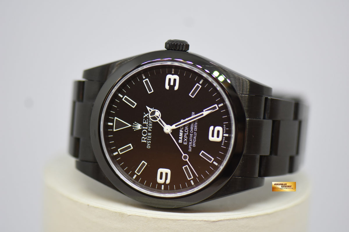 [SOLD] BAMFORD ROLEX OYSTER EXPLORER 39mm BLACK DIAL DLC BLACK COATING IN STEEL BRACELET 214270 (LNIB)