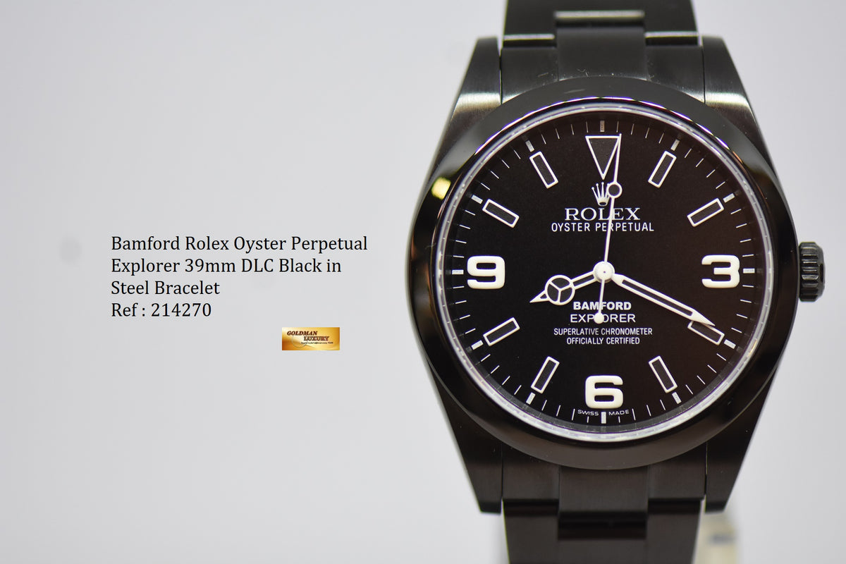 [SOLD] BAMFORD ROLEX OYSTER EXPLORER 39mm BLACK DIAL DLC BLACK COATING IN STEEL BRACELET 214270 (LNIB)
