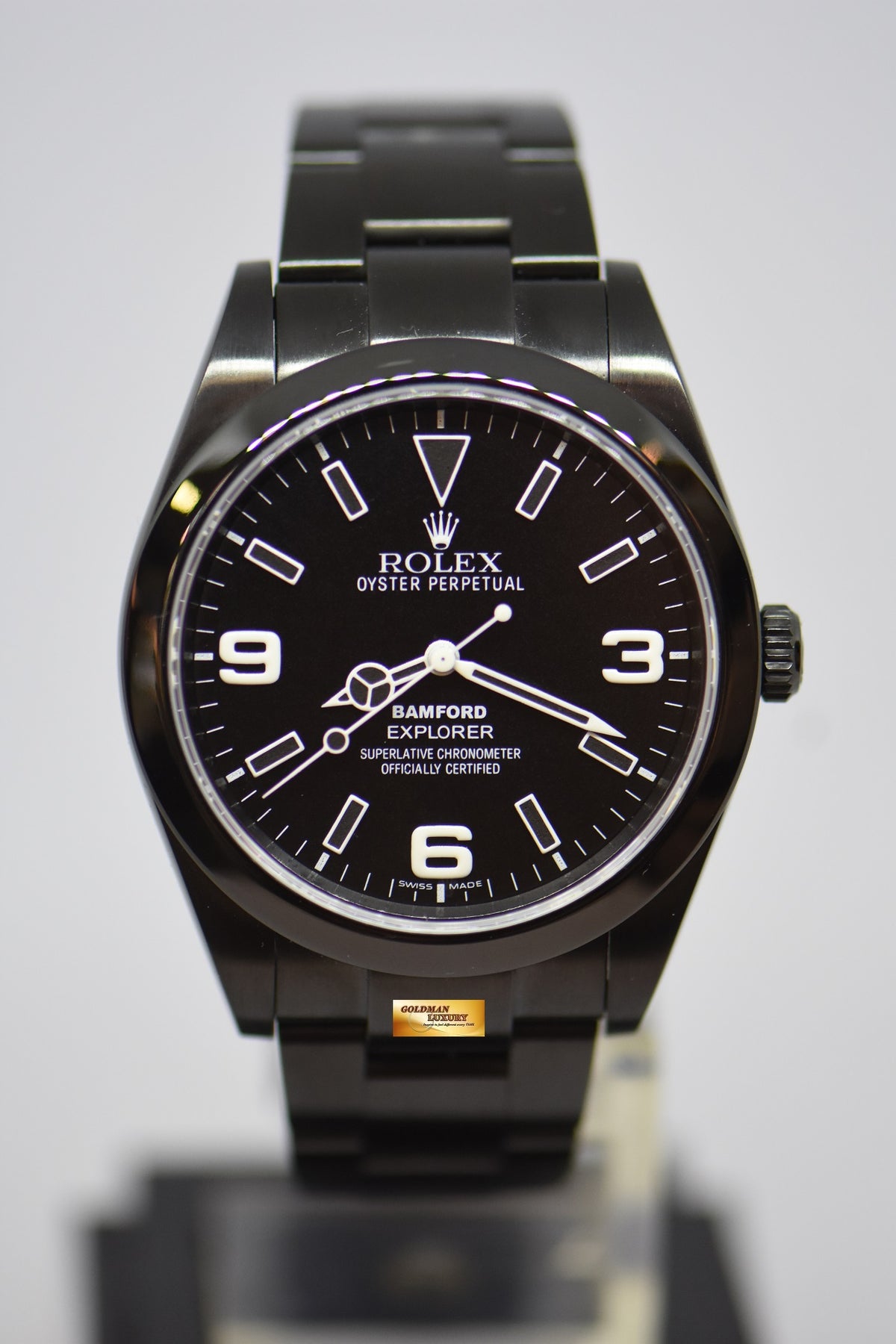 [SOLD] BAMFORD ROLEX OYSTER EXPLORER 39mm BLACK DIAL DLC BLACK COATING IN STEEL BRACELET 214270 (LNIB)