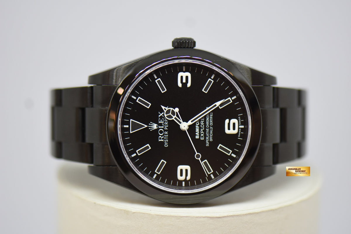[SOLD] BAMFORD ROLEX OYSTER EXPLORER 39mm BLACK DIAL DLC BLACK COATING IN STEEL BRACELET 214270 (LNIB)