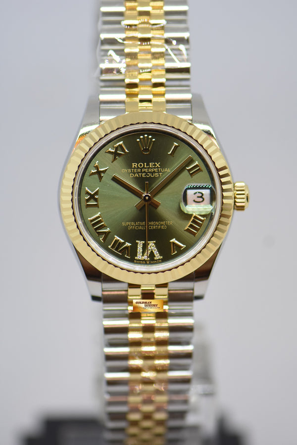 [SOLD] ROLEX OYSTER PERPETUAL DATEJUST 31mm ORIGINAL DIAMOND @ 6 GREEN ROMAN DIAL HALF GOLD IN JUBILEE BRACELET 278273 (LNIB)