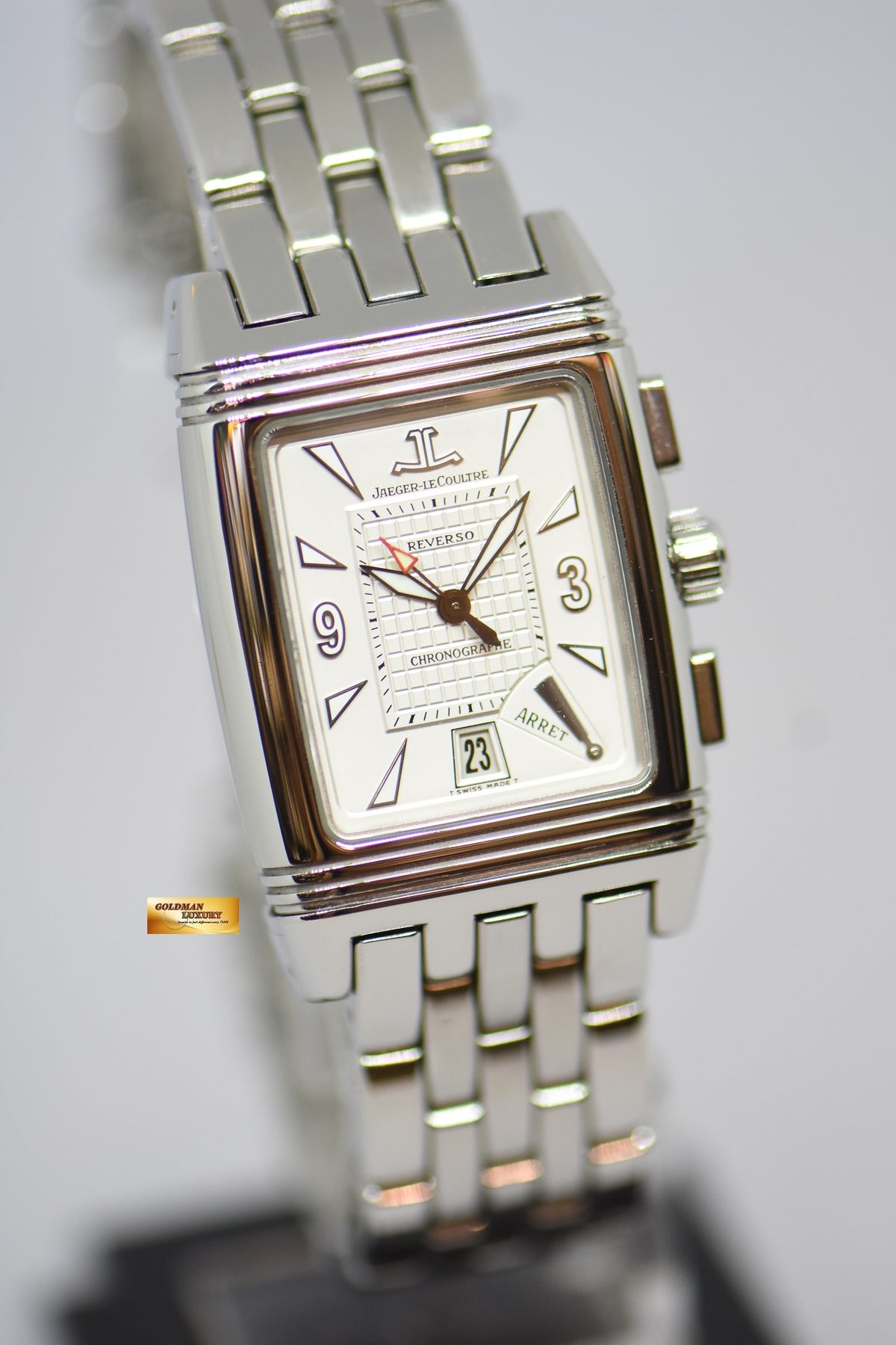 [SOLD] JLC GRAN SPORT REVERSO CHRONOGRAPH STEEL IN BRACELET MANUAL WINDING 295.8.59 (MINT)