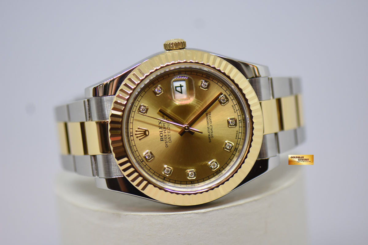 [SOLD] ROLEX OYSTER PERPETUAL DATEJUST II 41mm GOLD DIAMOND DIAL GOLD / STEEL IN OYSTER BRACELET 116333 (MINT)