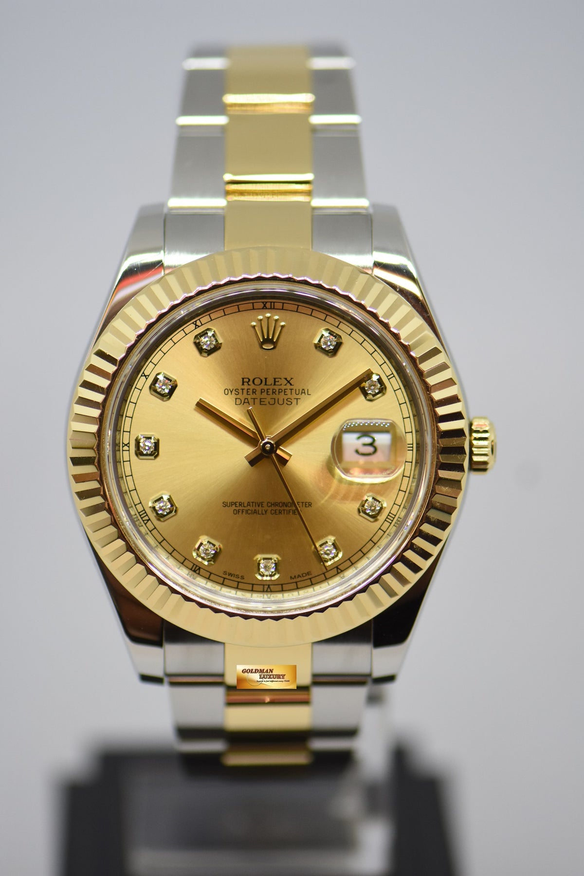 [SOLD] ROLEX OYSTER PERPETUAL DATEJUST II 41mm GOLD DIAMOND DIAL GOLD / STEEL IN OYSTER BRACELET 116333 (MINT)