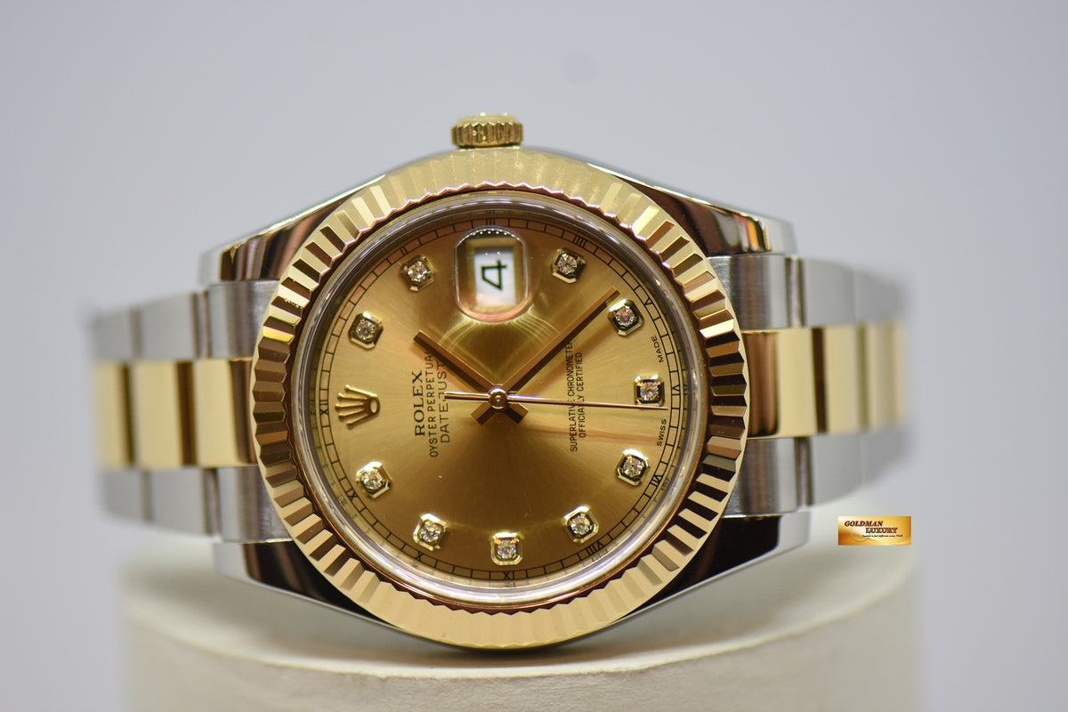 [SOLD] ROLEX OYSTER PERPETUAL DATEJUST II 41mm GOLD DIAMOND DIAL GOLD / STEEL IN OYSTER BRACELET 116333 (MINT)