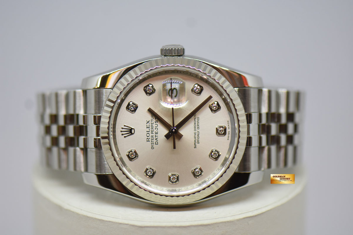 [SOLD] ROLEX OYSTER PERPETUAL DATEJUST 36mm STEEL IN JUBILEE BRACELET SILVER DIAMOND DIAL 116234 (MINT)