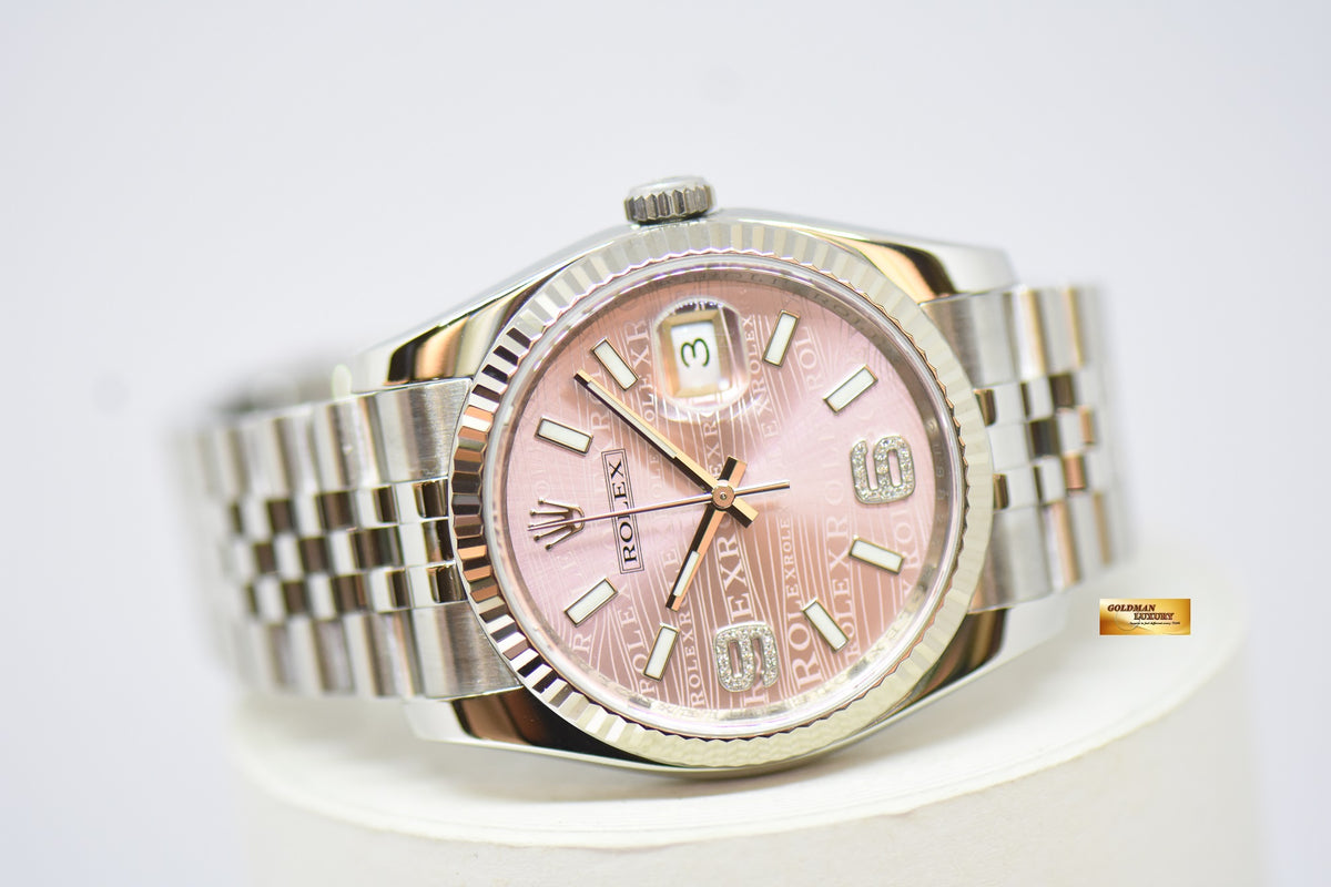 [SOLD] ROLEX OYSTER PERPETUAL DATEJUST 36mm STEEL IN JUBILEE BRACELET PINK WAVES DIAL 6,9 DIAMOND 116234 (MINT)