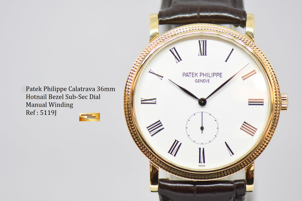 [SOLD] PATEK PHILIPPE CALATRAVA 36mm HOTNAIL BEZEL YELLOW GOLD SUB-SEC DIAL MANUAL WINDING 5119J (MINT)